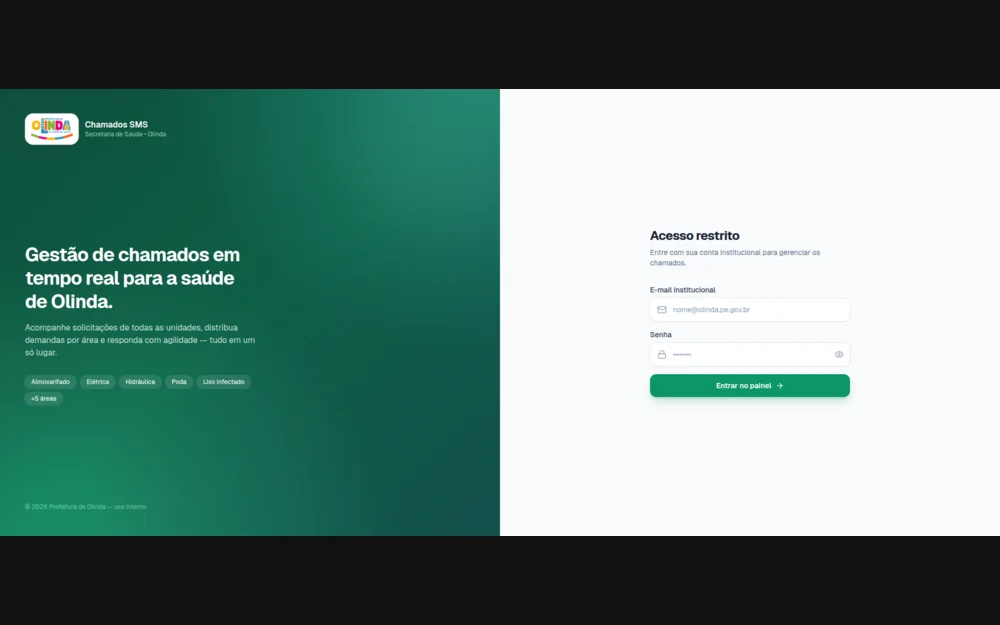 Tela de acesso do sistema de chamados